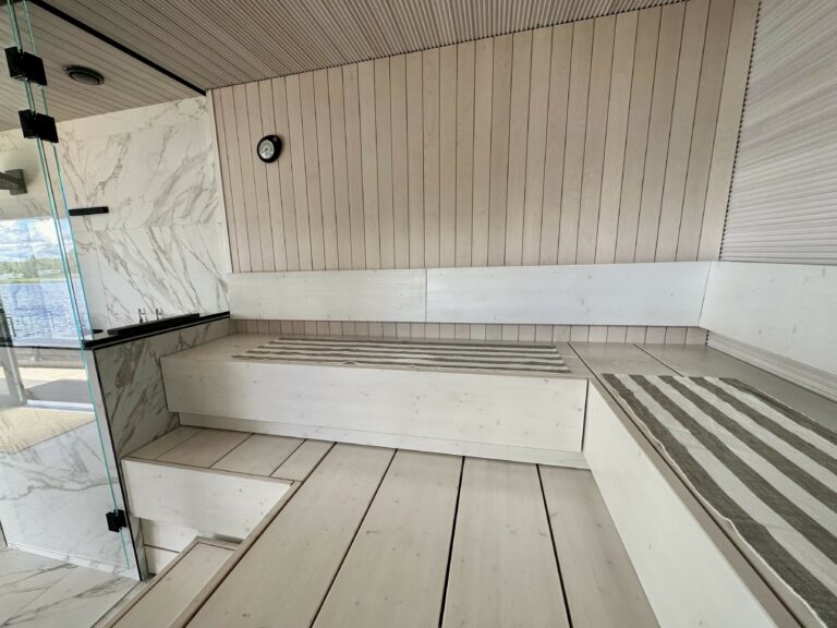 Create an on-trend sauna ensemble with concealed fastening and fully finished panels<br>