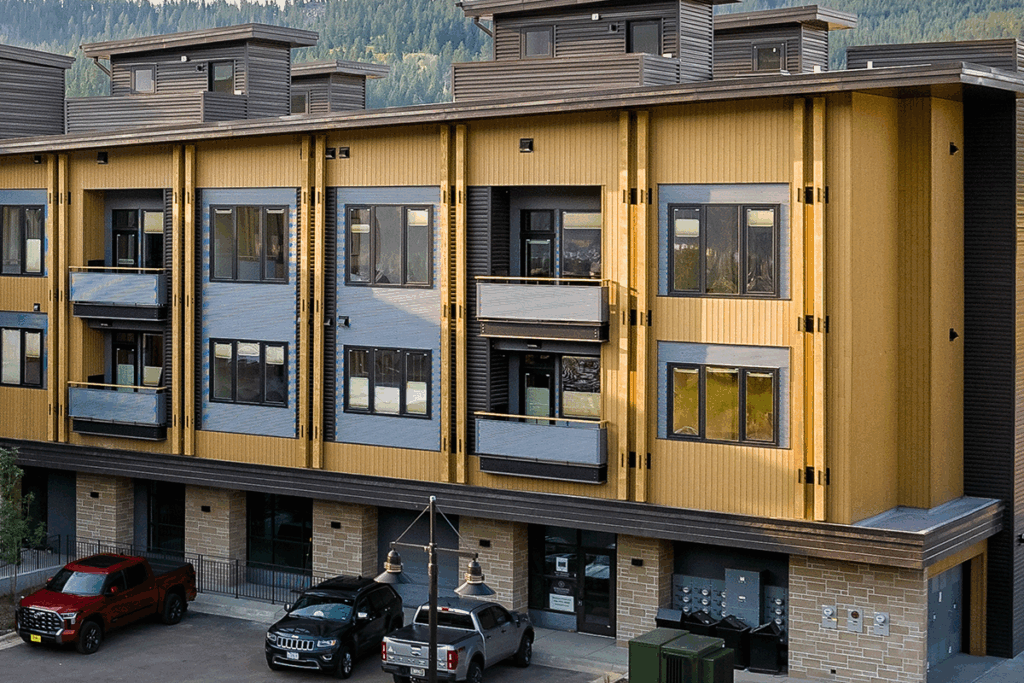 Franklin Residences clad with Siparila Natural Tones exterior siding panels in the shade "Roasted Wheat."