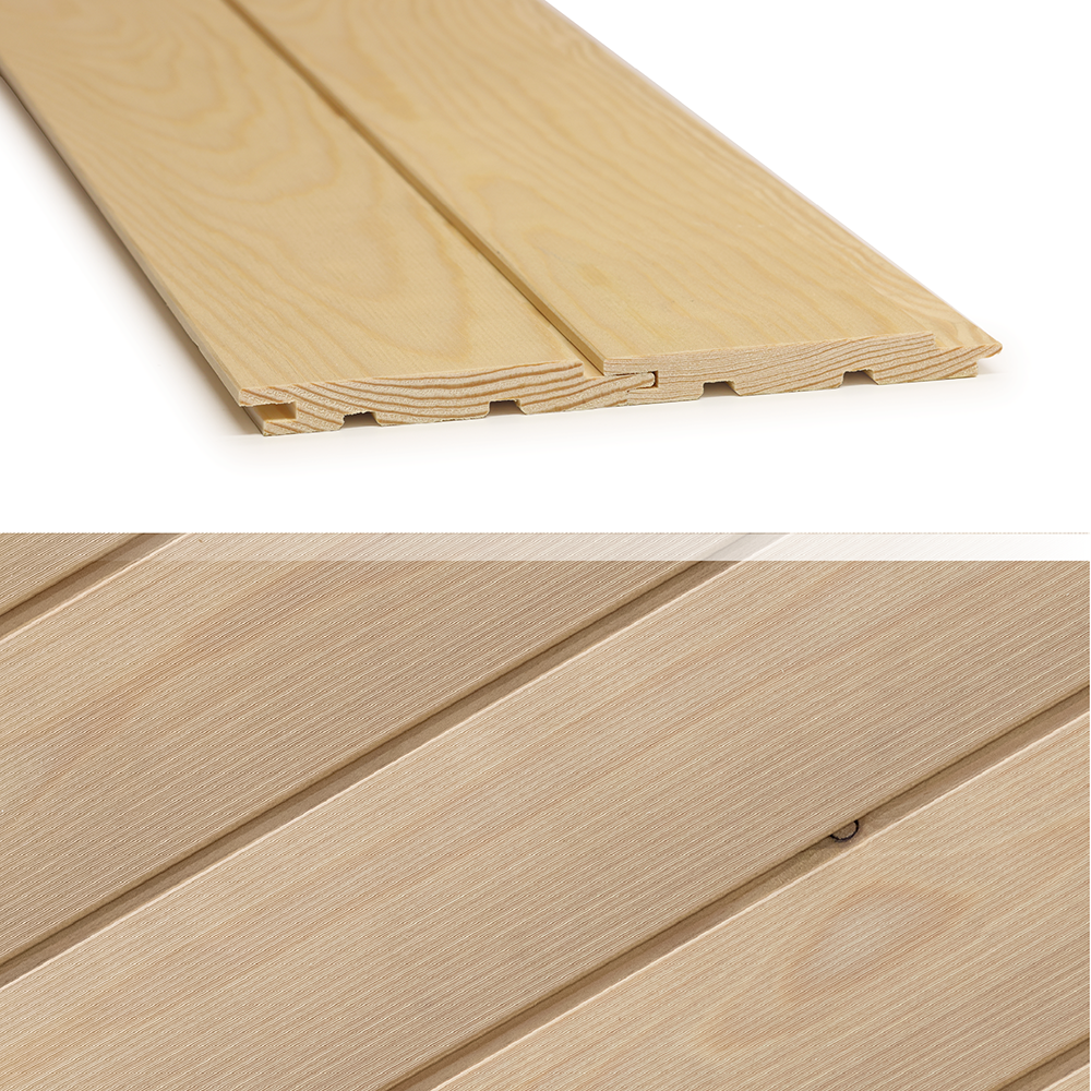 120 mm leveä Usva on kuultavaksi pintakäsitelty, mikrourituksella viimeistelty ja terävälinjainen puinen sisäverhouspaneeli.